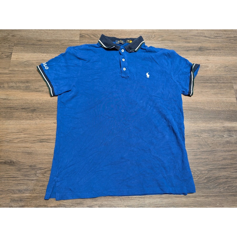Polo Ralph Lauren Mens Large Custom Slim‎ Fit Royal Blue Pique Polo Shirt